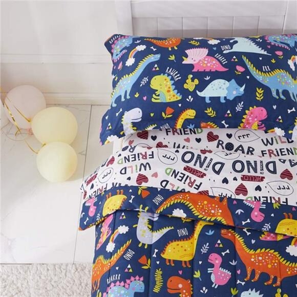 4 Piece Toddler Bedding Set, Standard Size Colorful Dinosaur Printed - Picture 3 of 7